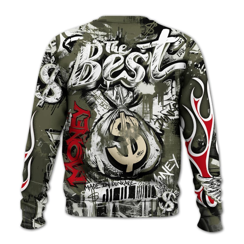 Sweatshirt To Match Travis Scott Low OG Medium Olive 1s - The Best Money All Over Print