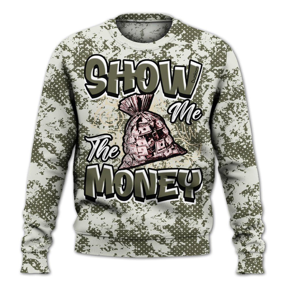 Sweatshirt To Match Low OG Medium Olive 1s - Show Me The Money Retro All Over Print