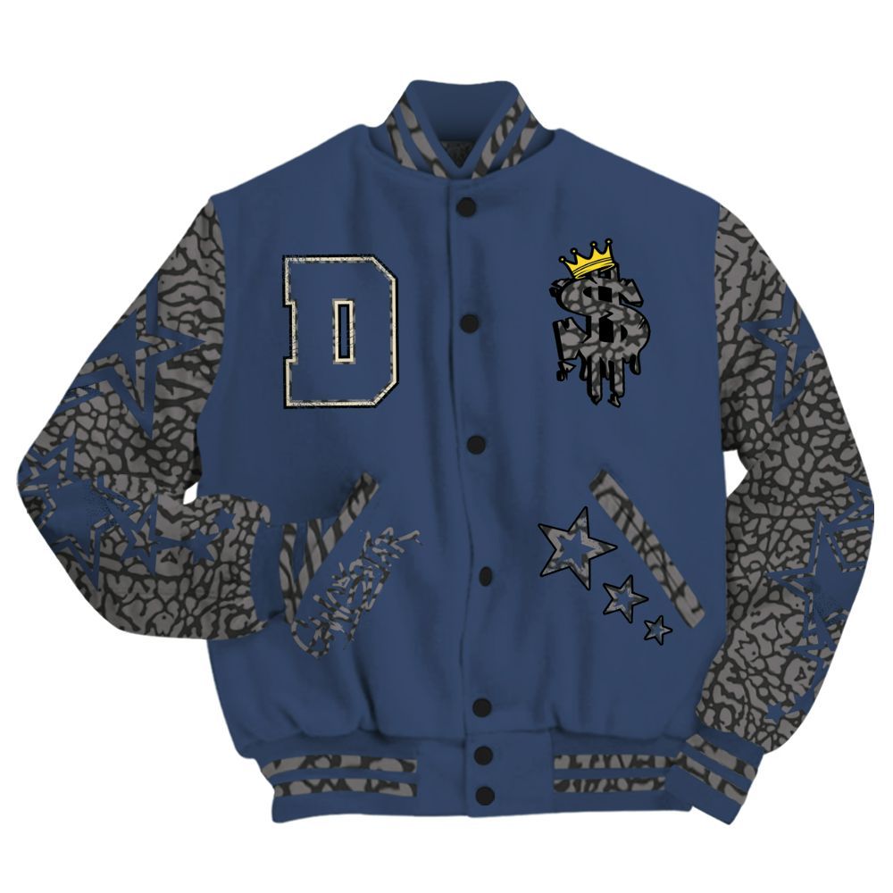 Varsity Jacket To Match Diffused Blue 3s - Lucky Money Paid In Full Retro All Over Print
