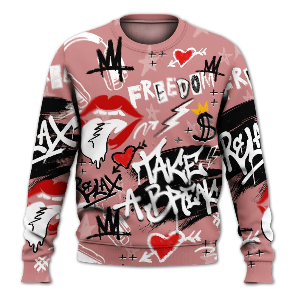 Sweatshirt To Match Low OG Rust Pink 1s - Take Break Freedom Graffiti Streetwear All Over Print