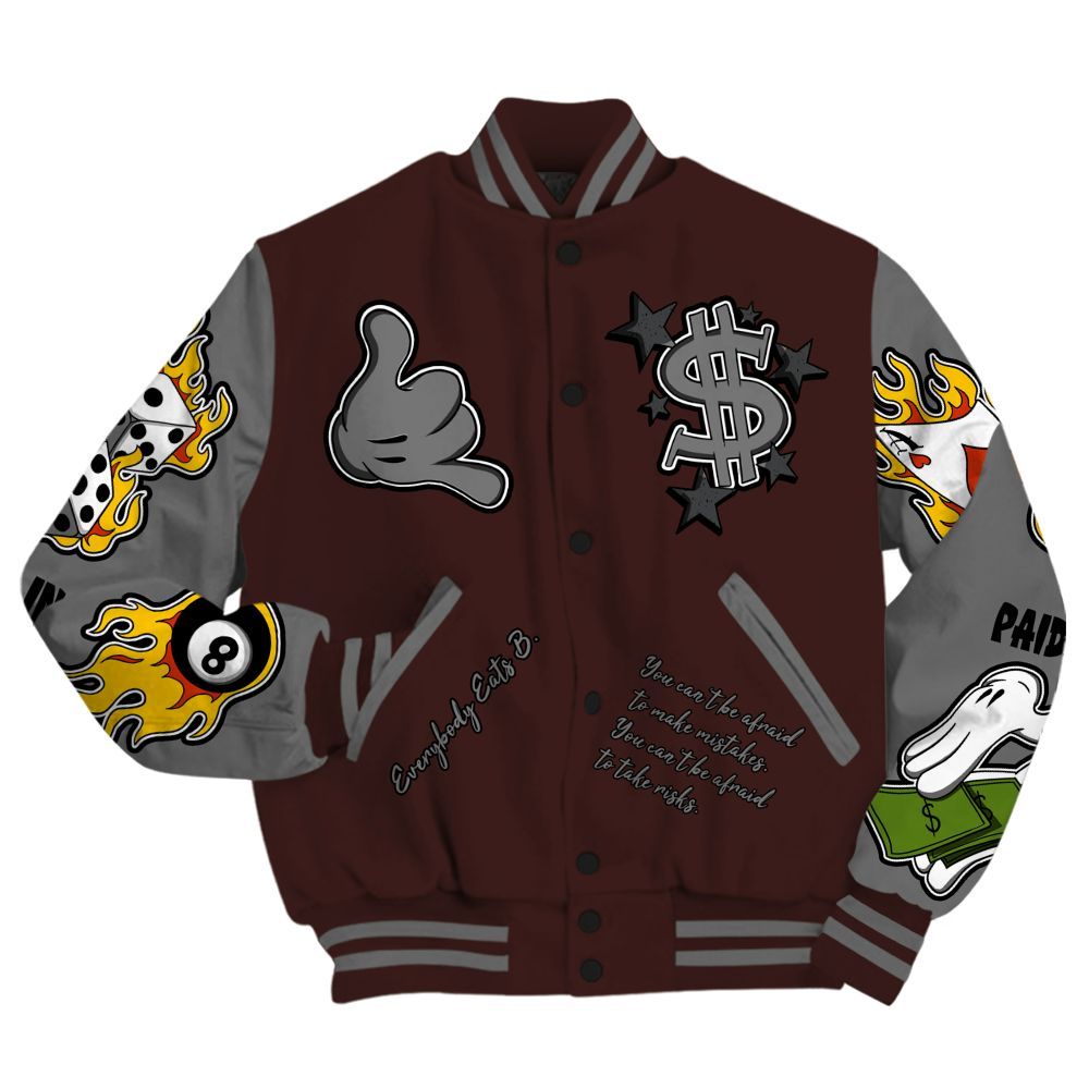Varsity Jacket To Match Burgundy 5s - Everybody Paid In Full Graphic All Over Print
