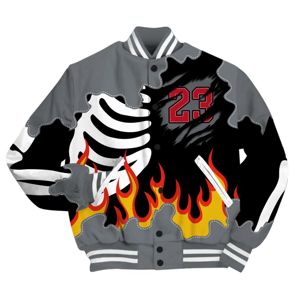 Varsity Jacket To Match Retro Fire Red 9s - Burning Skeleton 23 G.O.A.T All Over Print
