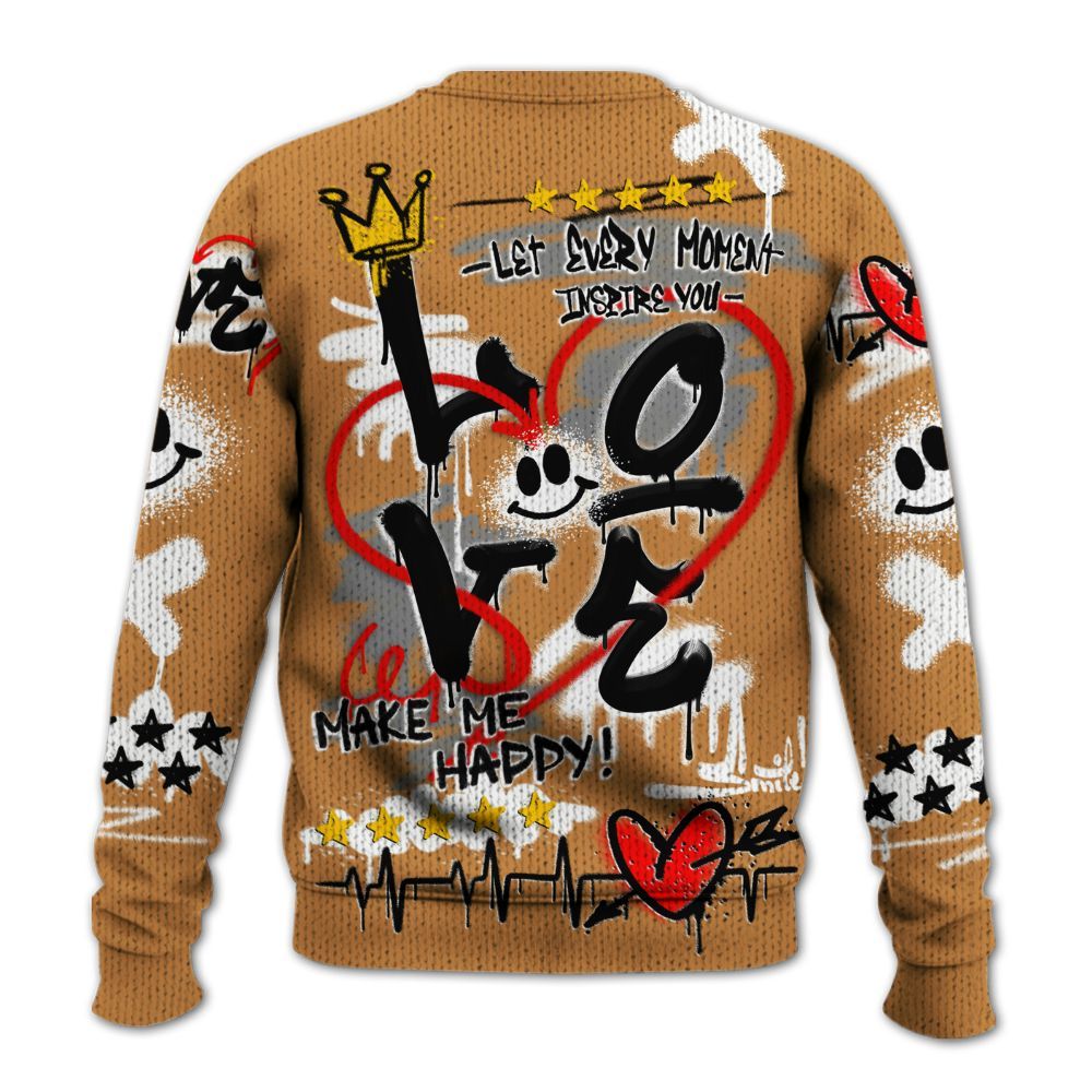 Knitted Sweater To Match Dunk Low Nature Wheat Suede - Happy Love Beats Graffiti Streetwear