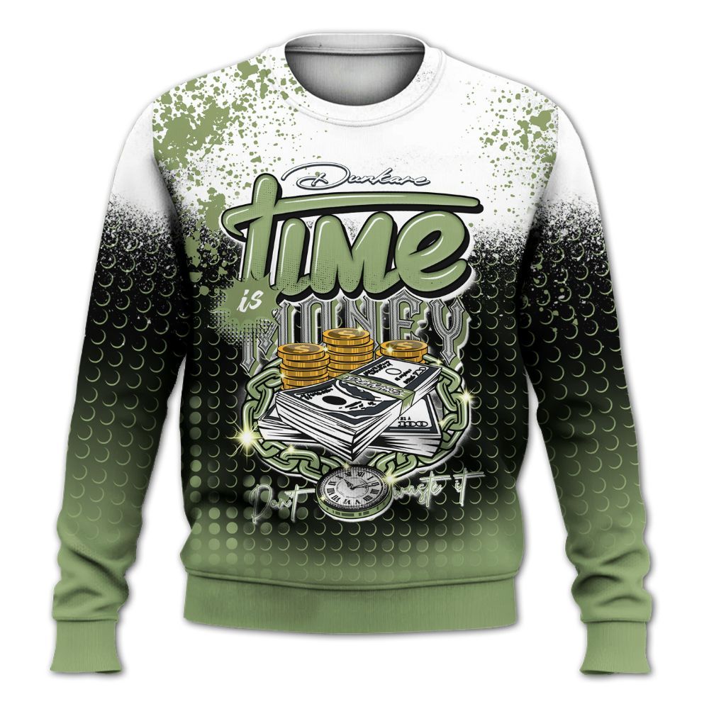 Sweatshirt To Match Oil Green 4s - Halftone Time Is Money All Over Print