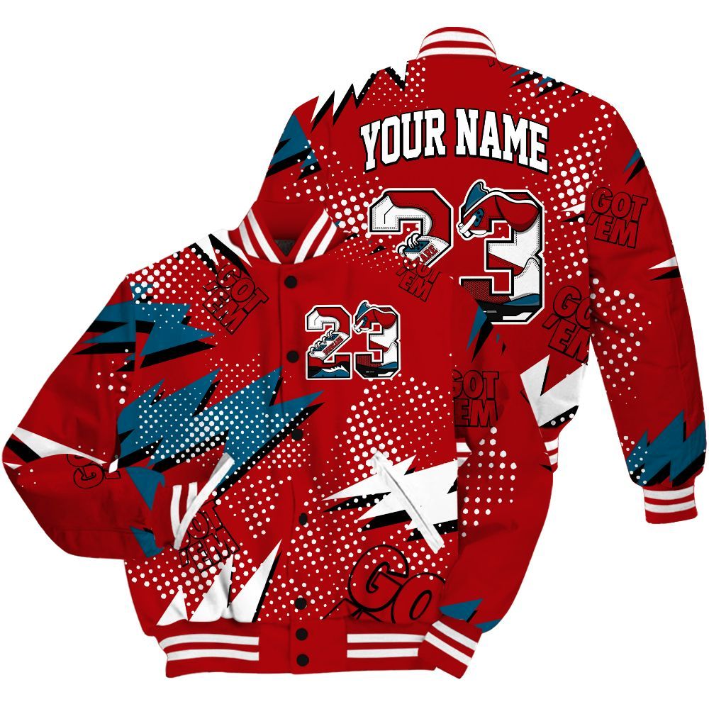 Varsity Jacket To Match OG Varsity Red 17s Shirt, Custom Name Number 23 5s All Over Print
