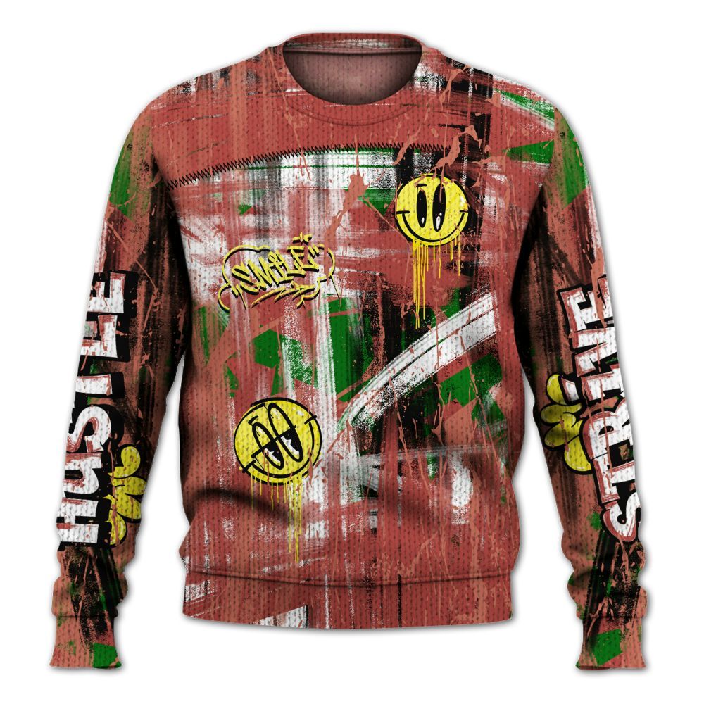 Knitted Sweater To Match Dune Red 13s - Money Skull Smile Fire