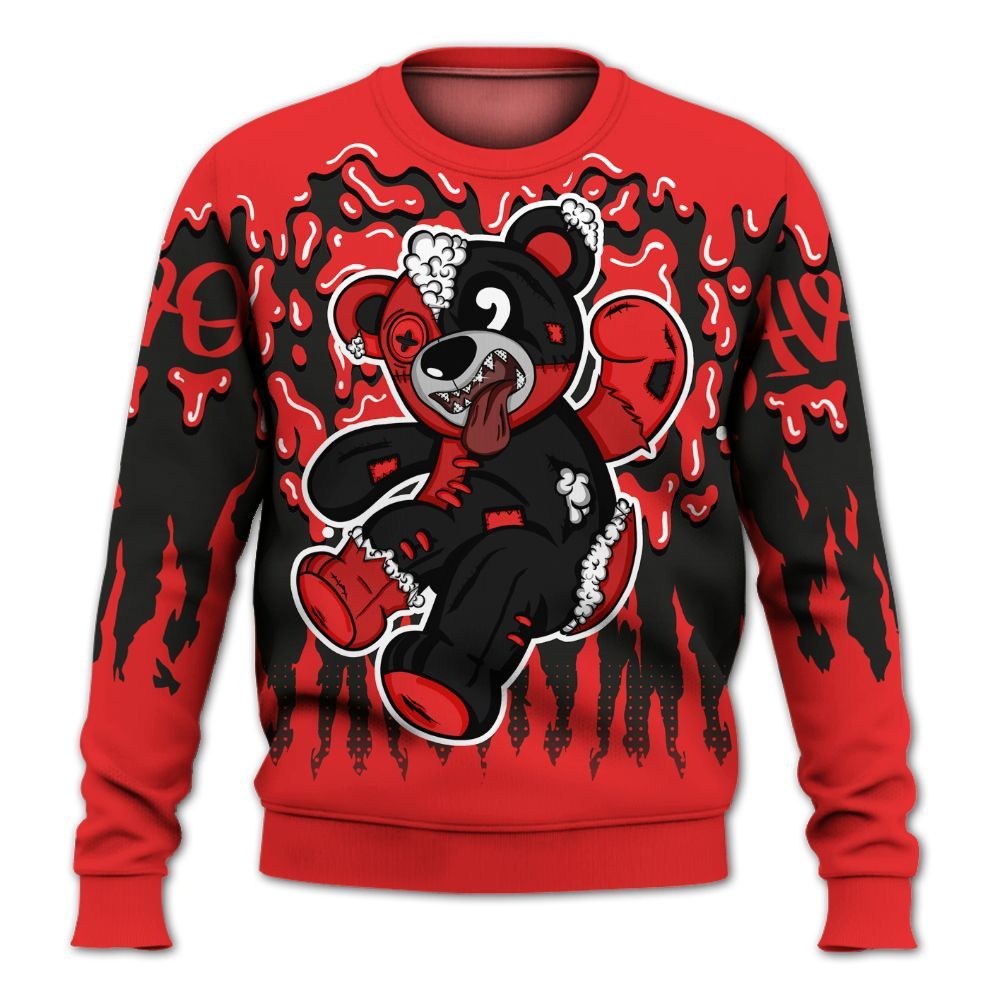 Sweatshirt To Match Red Thunder 4s - Havok Bear Dripping All Over Print