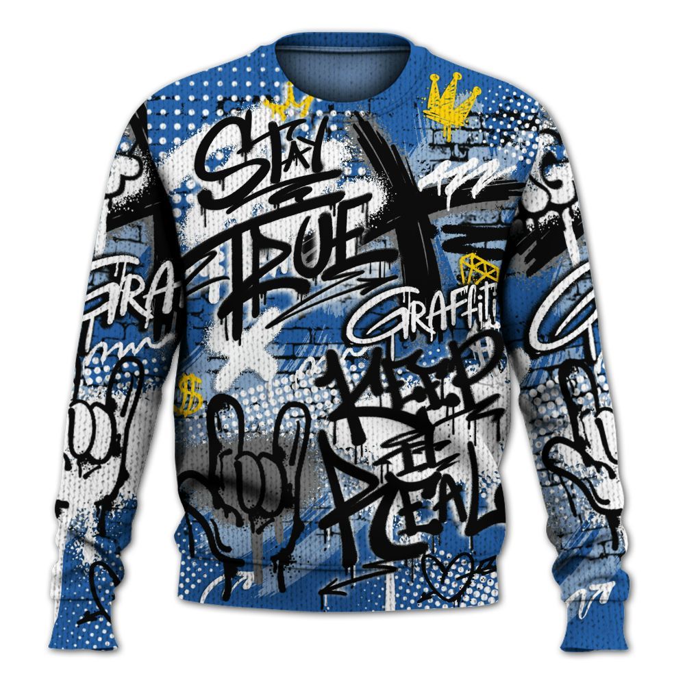 Knitted Sweater To Match Brave Blue 13s - True It Real Graffiti Streetwear