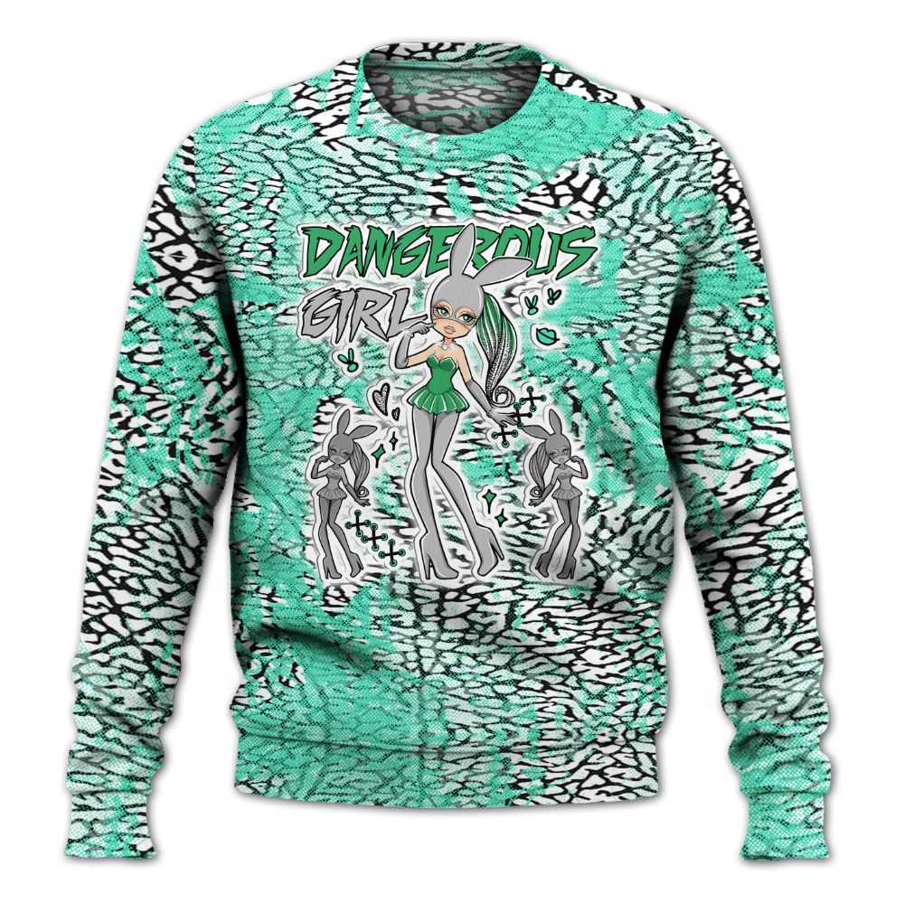 Sweatshirt To Match Black Green Glow 3s - Dangerous.Girl Heart Grunge All Over Print