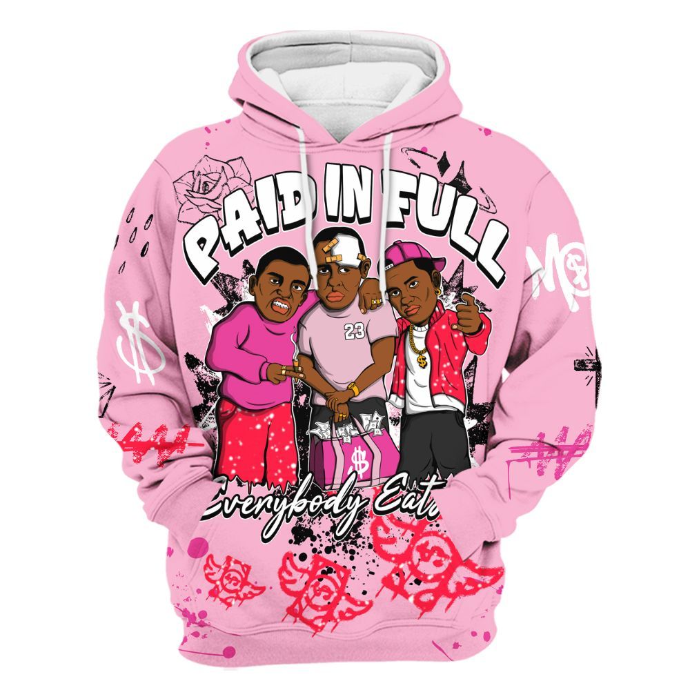 Hoodie To Match Retro Bubble Gum Pink 6s - Everybody Paid In Full Crayon All Over Print