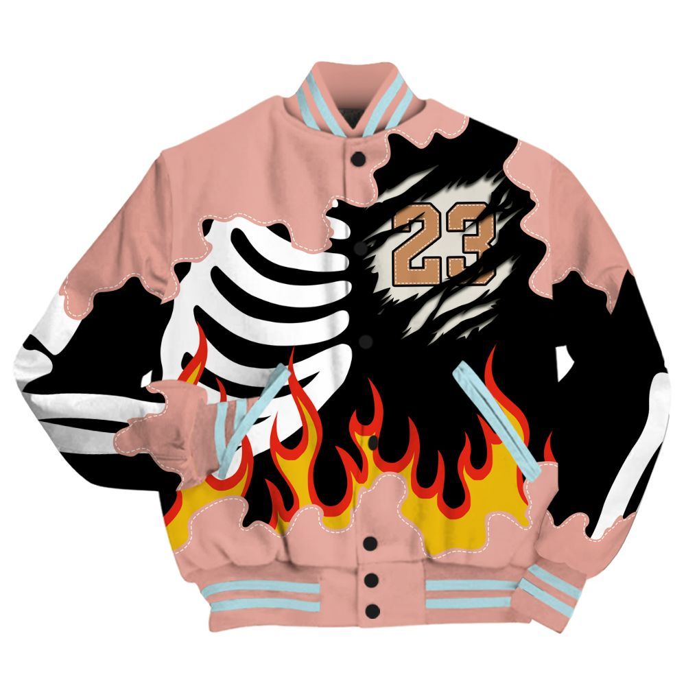 Varsity Jacket To Match Dunk Low Glacier Arctic - Burning Skeleton 23 G.O.A.T All Over Print