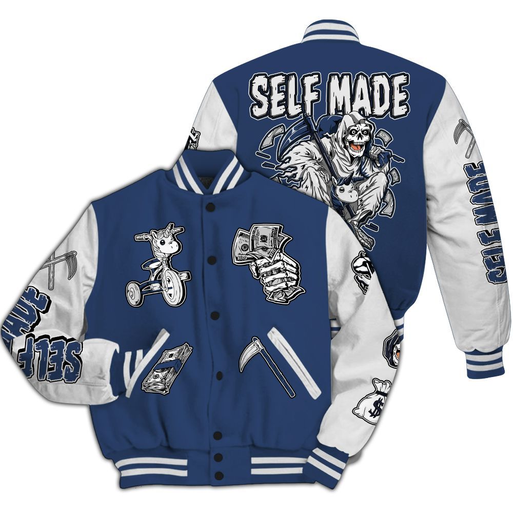 Varsity Jacket To Match Low 85 Metallic Blue 1s - Self Make Skeleton All Over Print