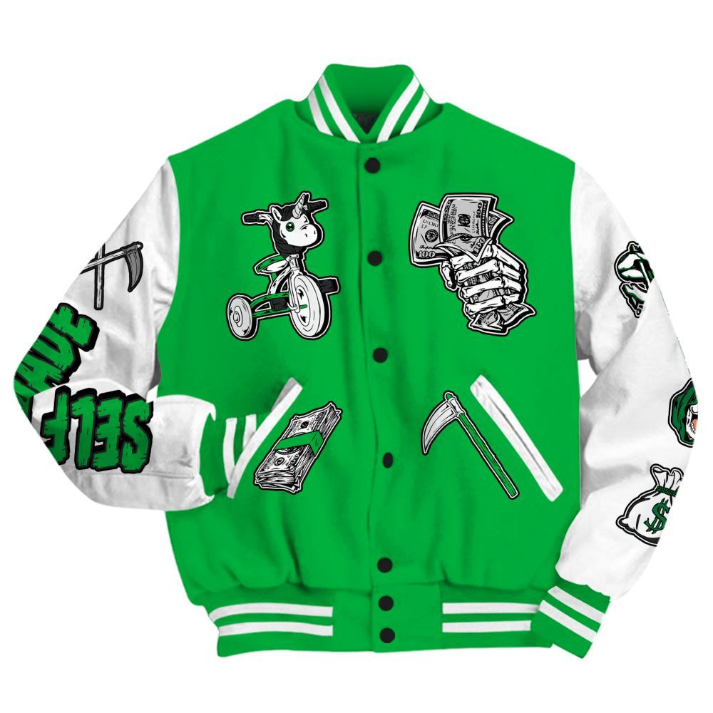 Varsity Jacket To Match Lucky Green 5s - Self Make Skeleton All Over Print