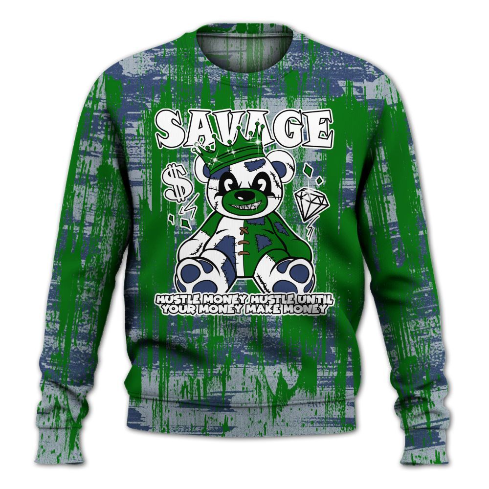 Sweatshirt To Match Midnight Navy 13s - Savages Bear Glitch Art All Over Print