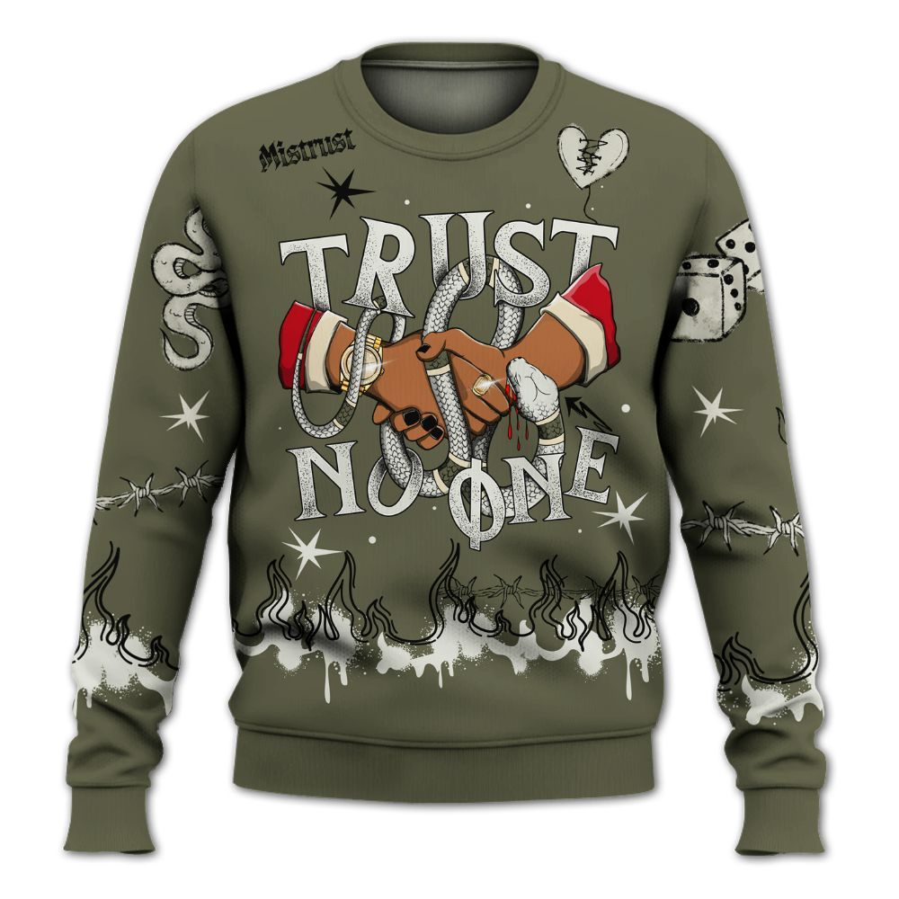 Sweatshirt To Match Travis Scott Low OG Medium Olive 1s - Trust No One Snake-Bite Doodle Crayon All Over Print