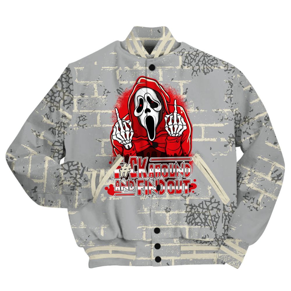 Varsity Jacket To Match Cement Grey 3s Shirt - F#CK And Find Out Graphic Halloween All Over Print