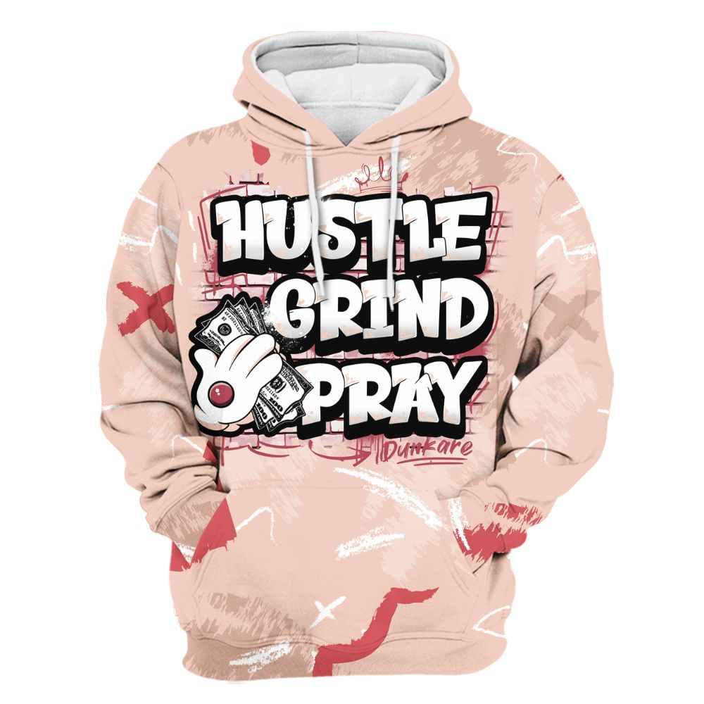 Hoodie To Match Washed Coral 2s Shirt, Hustle Grind Pray Retro All Over Print