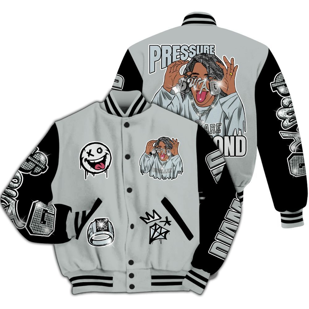 Varsity Jacket To Match Black Wolf Grey 12s - Pressures Makes Varsity Jacket To Match All Over Print