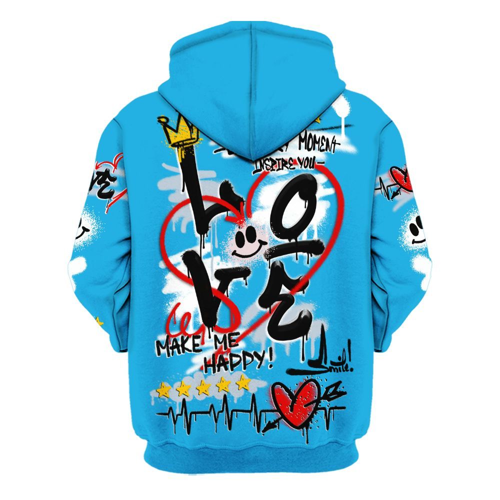 Hoodie To Match University Blue Low 2026 11s - Happy Love Beats Graffiti Streetwear All Over Print