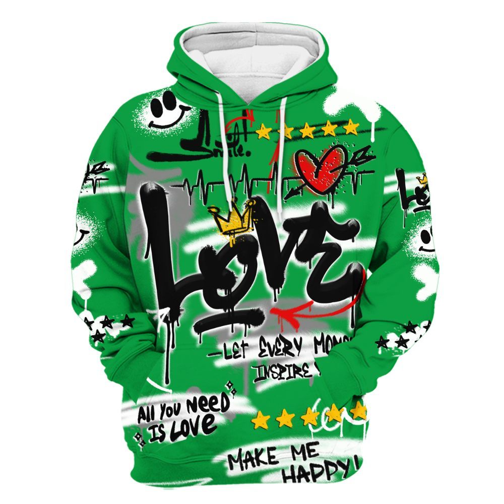 Hoodie To Match Low Lucky Green 1s - Happy Love Beats Graffiti Streetwear All Over Print