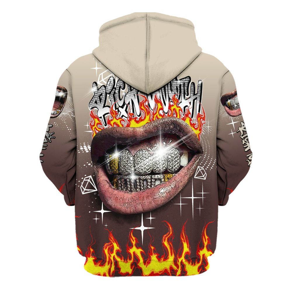 Hoodie To Match Burgundy Crush 3s - Rich Mouth Fire Rap Retro 90s All Over Print