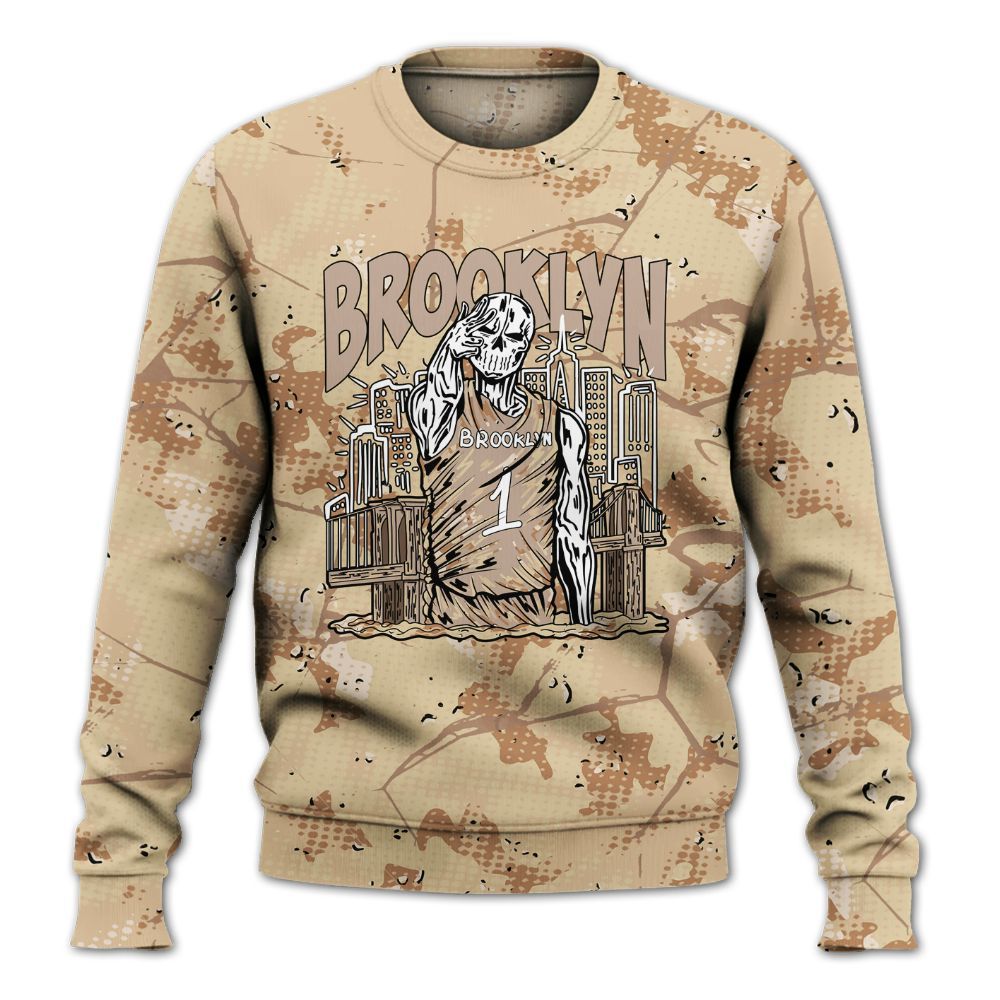 Sweatshirt To Match Desert Camo 3s - Brooklyn's Skeleton Crack All Over Print