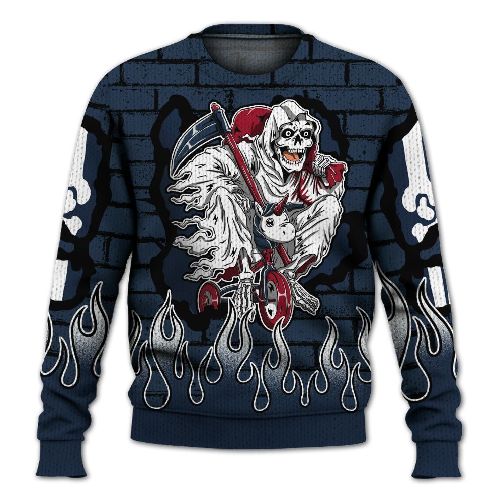 Knitted Sweater To Match White Midnight Navy 6s - Self Make Skeleton Crashed