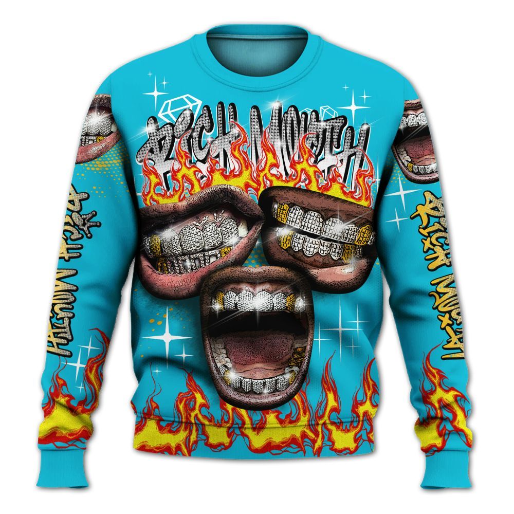 Sweatshirt To Match Retro Aqua 5s - Rich Mouth Fire Rap Retro 90s All Over Print