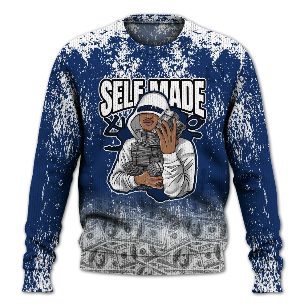 Knitted Sweater To Match High OG Deep Royal Blue 1s - Selfmade Unique Grunge