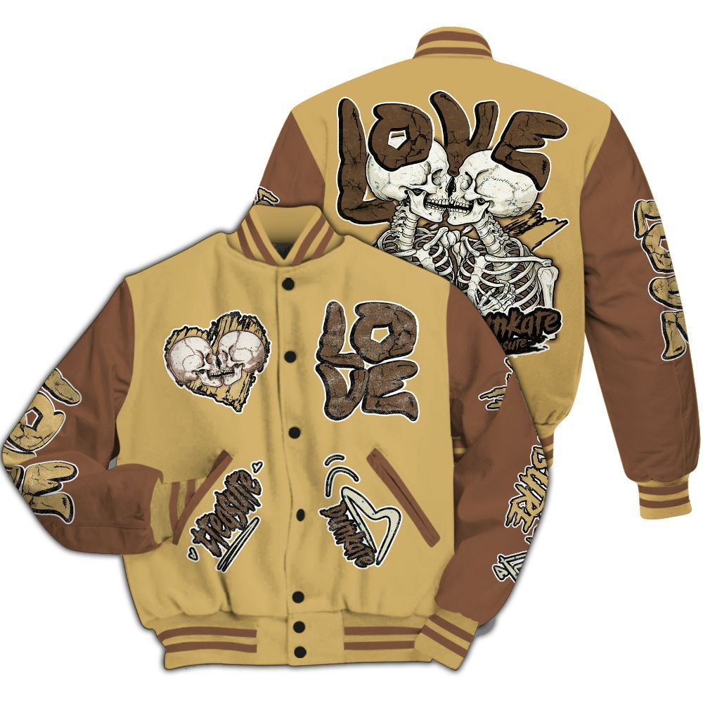 Varsity Jacket To Match Retro Cacao Wow 4s - Skull Love All Over Print