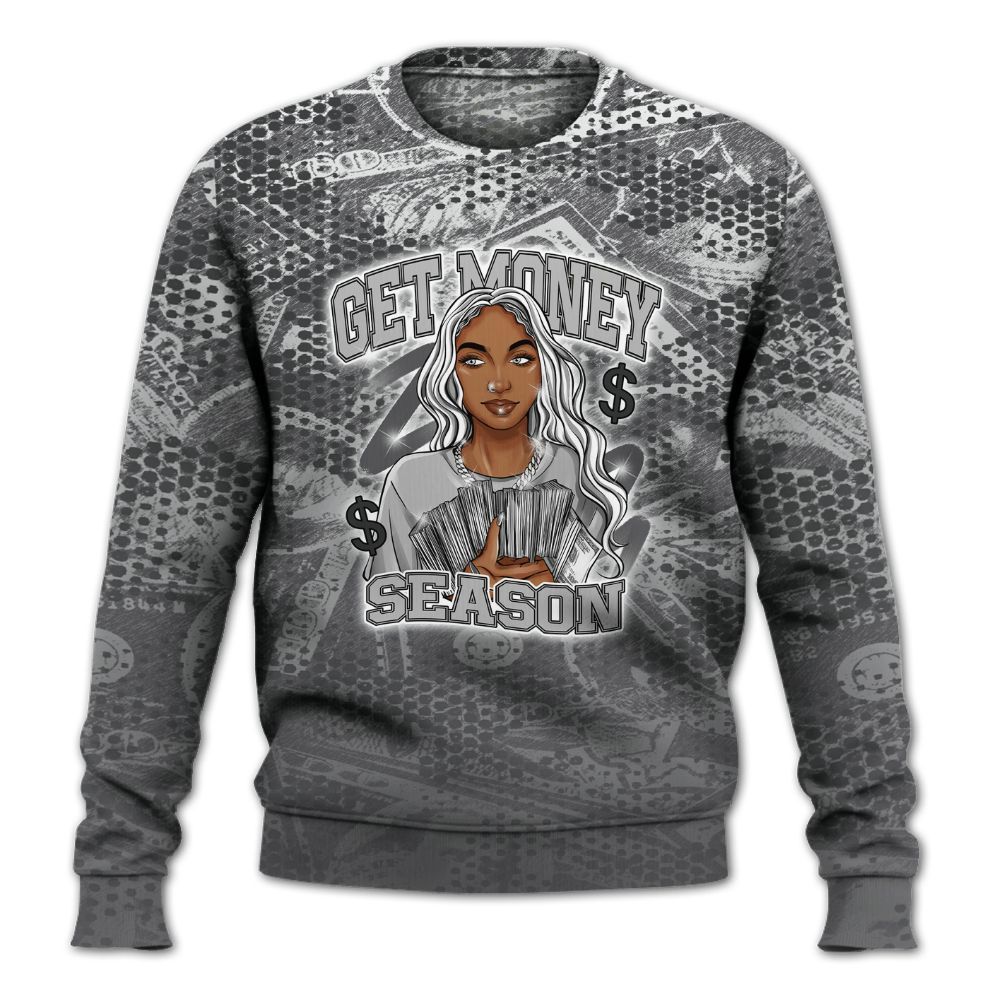Sweatshirt To Match White Thunder 4s - Get Moneys Season Banknote All Over Print