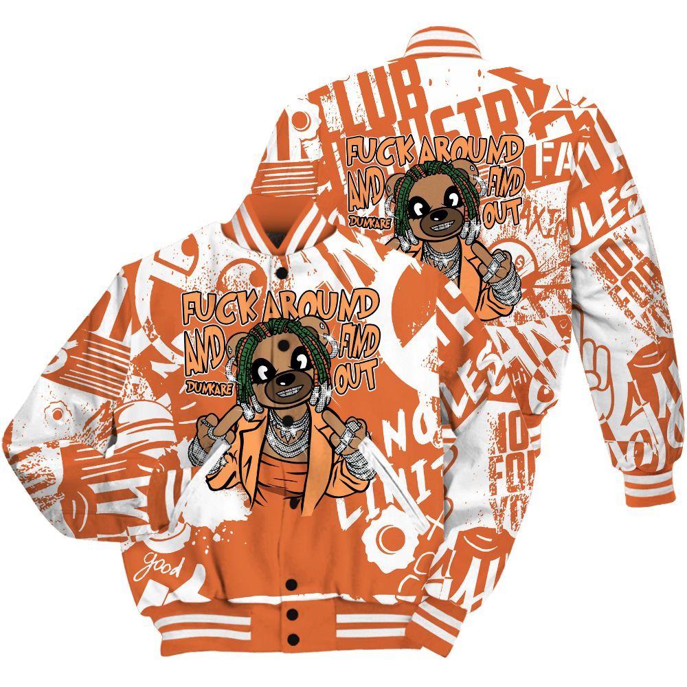 Varsity Jacket To Match Low Miami 5s Shirt - F#ck Around Bear Bear Monogram Graffiti All Over Print
