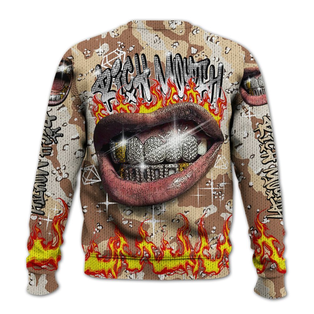 Knitted Sweater To Match Desert Camo 3s - Rich Mouth Fire Rap Retro 90s