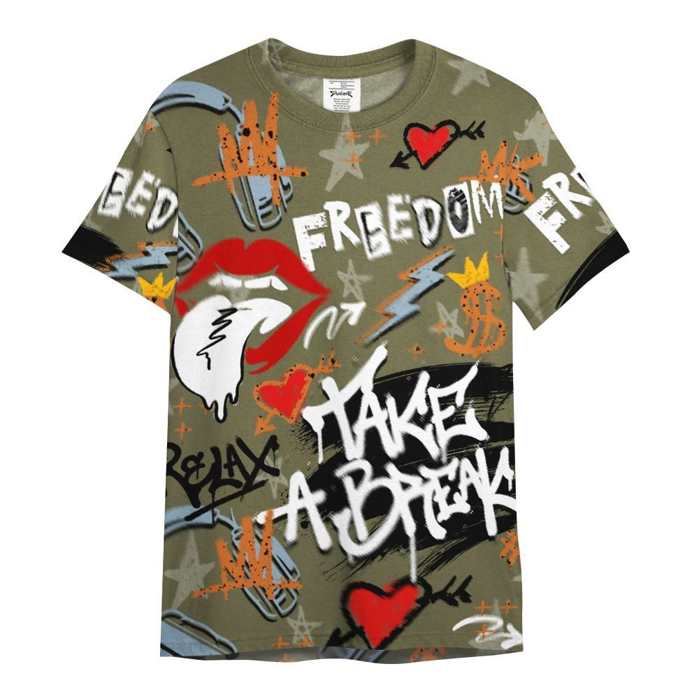 Shirt To Match Olive 5s - Take Break Freedom Graffiti Streetwear All Over Print