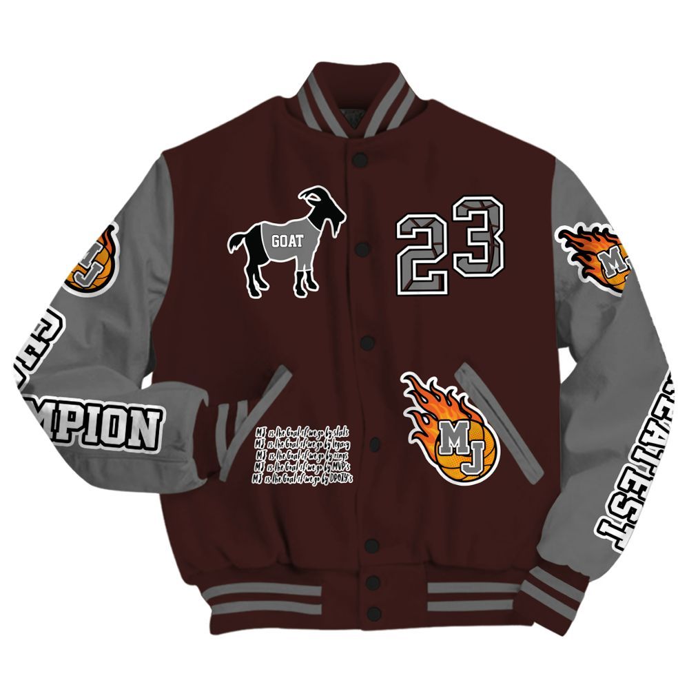 Varsity Jacket To Match Burgundy 5s - 23 G.0.A.T Jump Up Basketball All Over Print