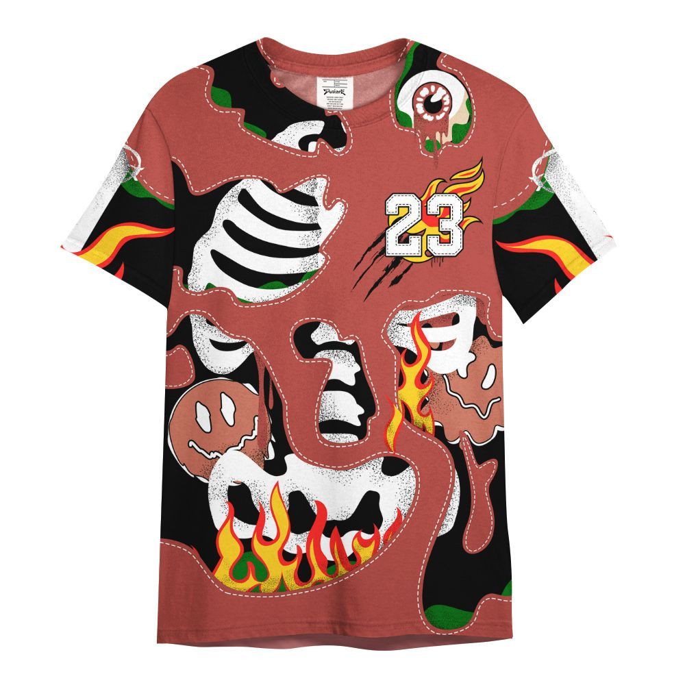 Shirt To Match Dune Red 13s - Skeleton Smile Flame Drip All Over Print
