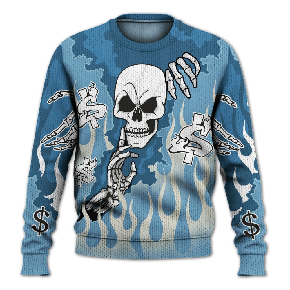 Knitted Sweater To Match High OG UNC Reimagined 1s - Ones Move In Silence Graphic Trapped