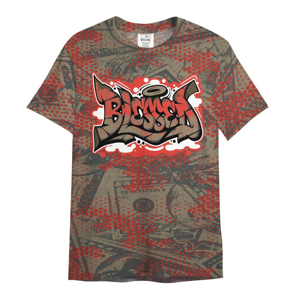 Shirt To Match Olive 9s - Blessing Graphic Banknotes All Over Print
