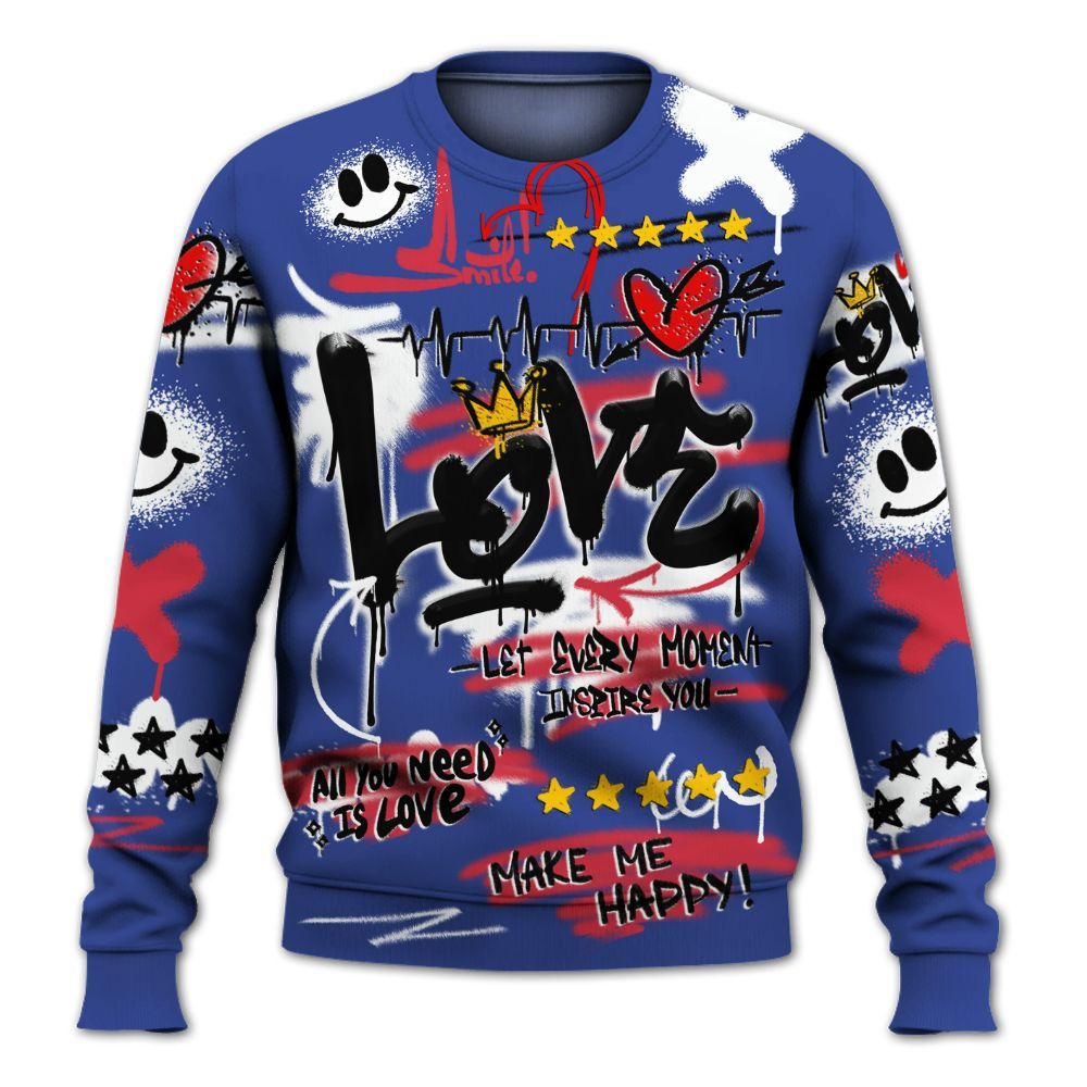 Sweatshirt To Match Air Griffey Max USA Red White Blue 1s - Happy Love Beats Graffiti Streetwear All Over Print
