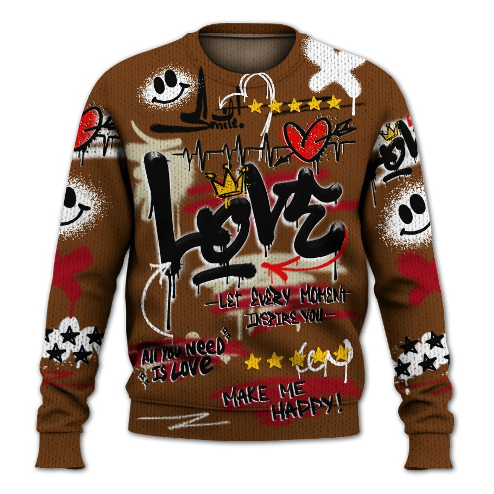 Knitted Sweater To Match Archaeo Brown 5s - Happy Love Beats Graffiti Streetwear