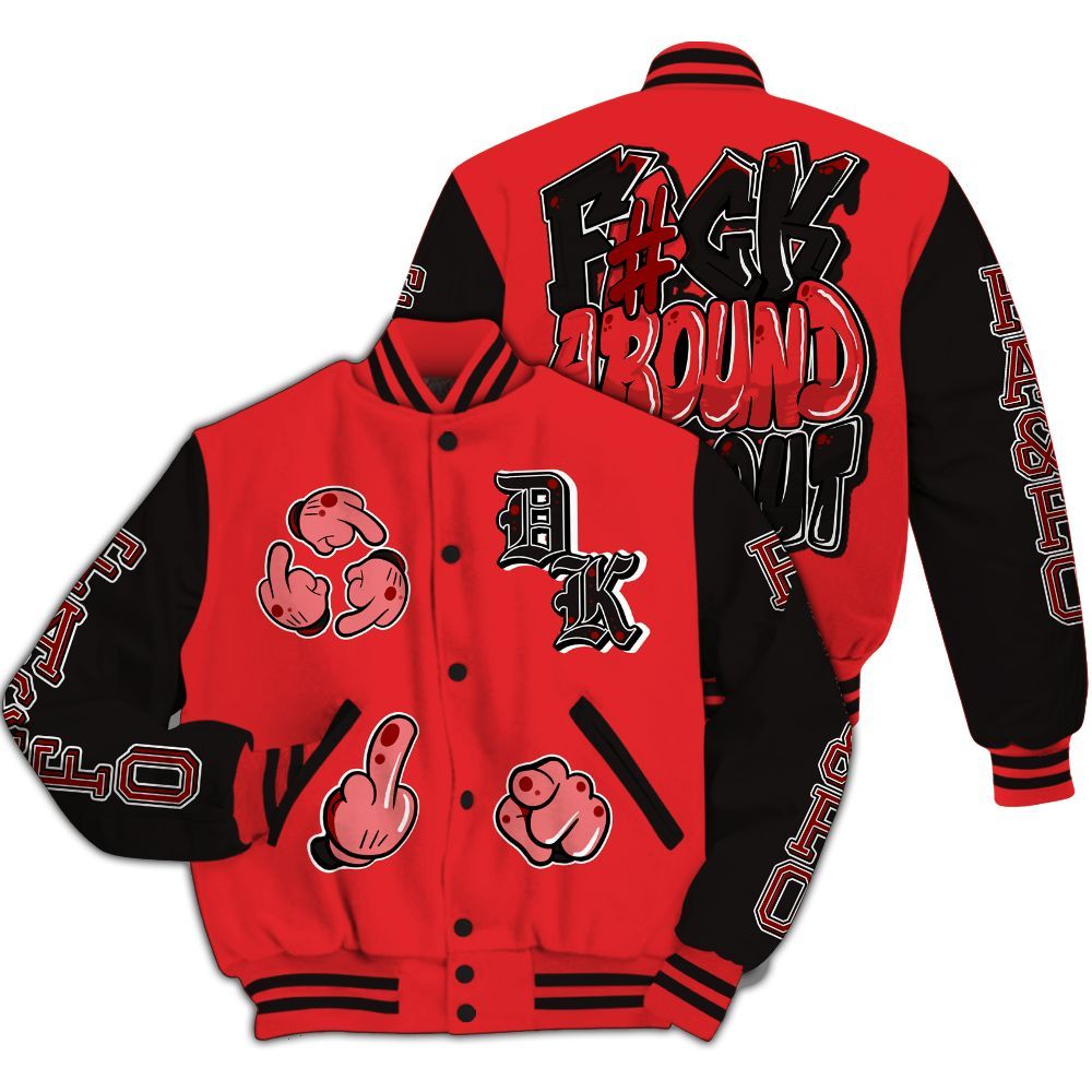 Varsity Jacket To Match Chile Red 9s - F Around Find Out Graphic All Over Print