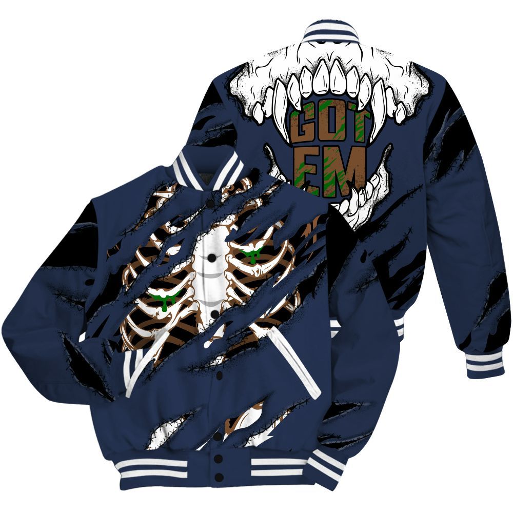 Varsity Jacket To Match Midnight Navy 13s Shirt, GOT 'EM Skeleton Scratch All Over Print