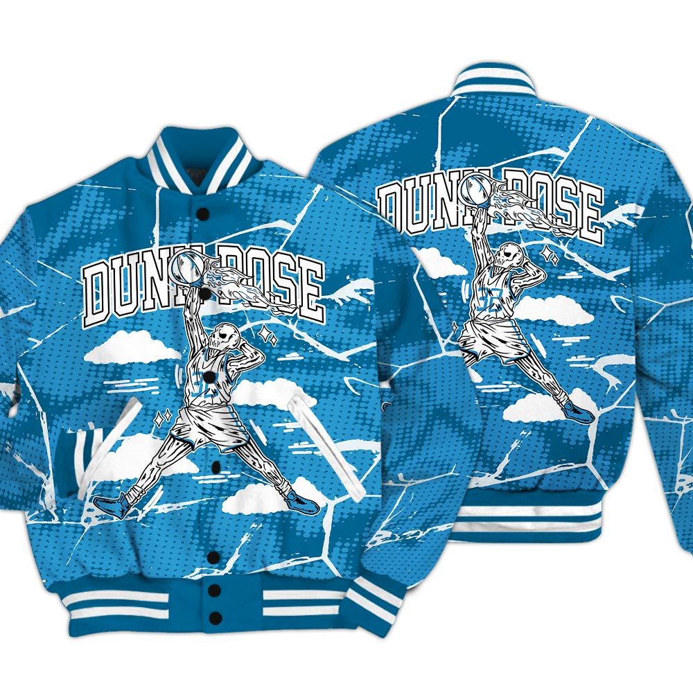Varsity Jacket To Match Powder Blue 9s - Pose Skeleton Crack Varsity Jacket Unisex