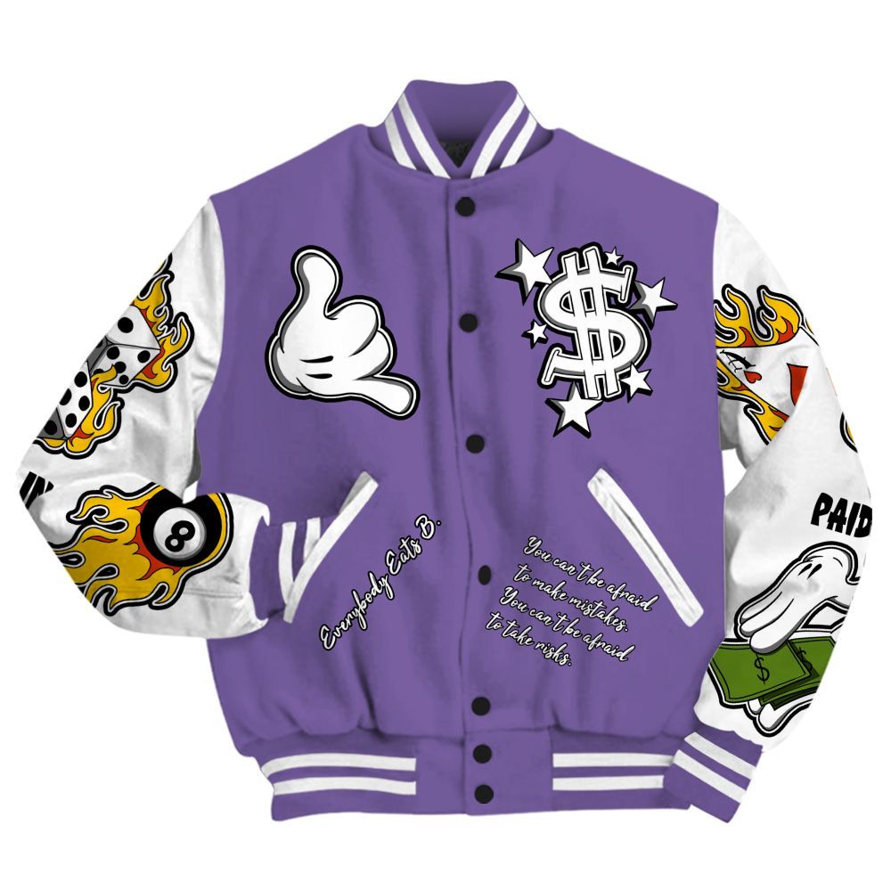 Varsity Jacket To Match Dunk Low Black Raspberry - Everybody Paid In Full Graphic All Over Print