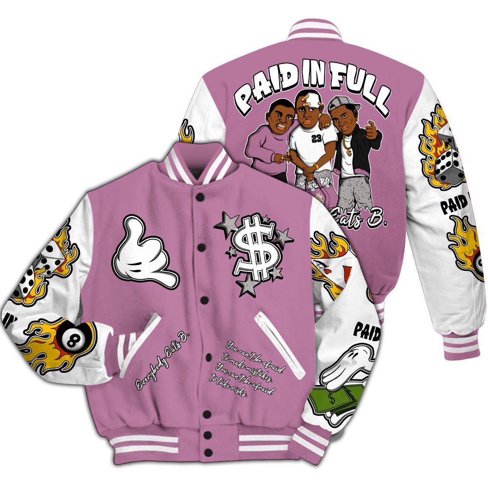 Varsity Jacket To Match Neutral Grey Black White Orchid 4s - Funny Everybody Paid In Full Graphic All Over Print
