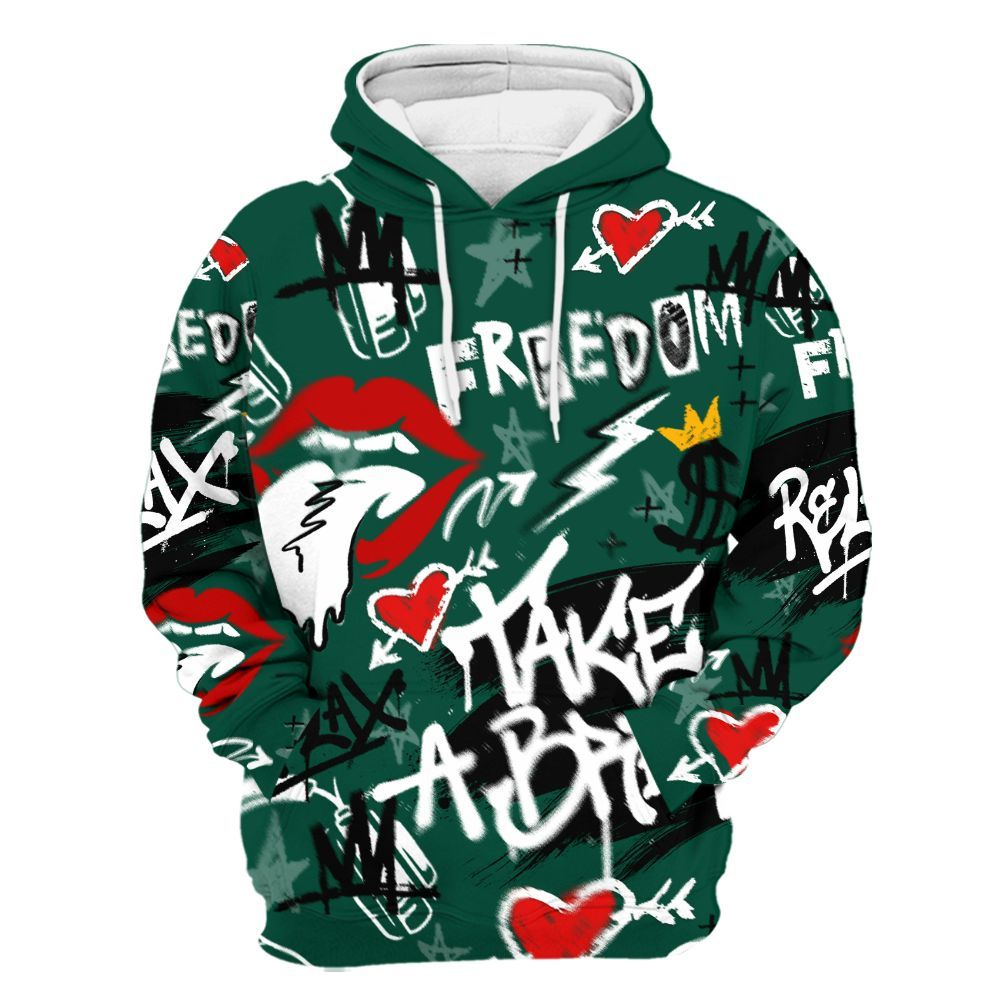 Hoodie To Match Oxidized Green 4s - Take Break Freedom Graffiti Streetwear All Over Print