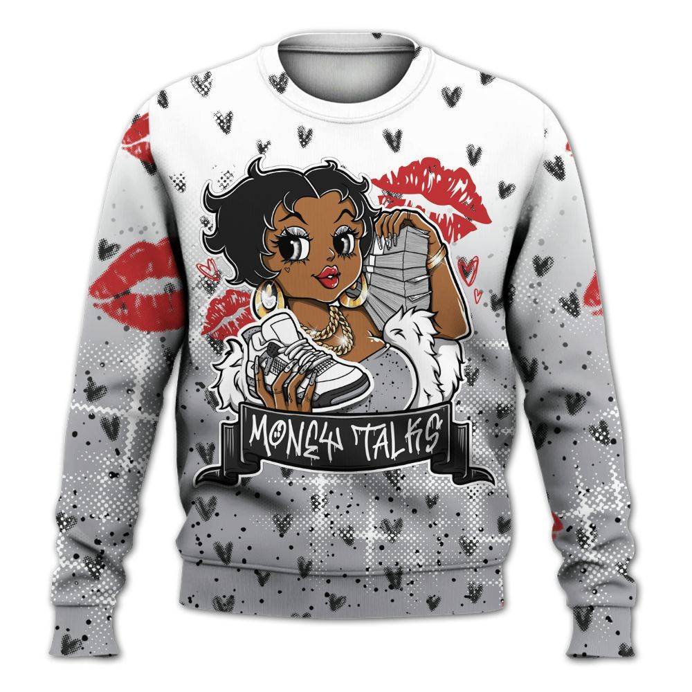 Sweatshirt To Match White Cement 4s - Moneys Talks Girl All Over Print