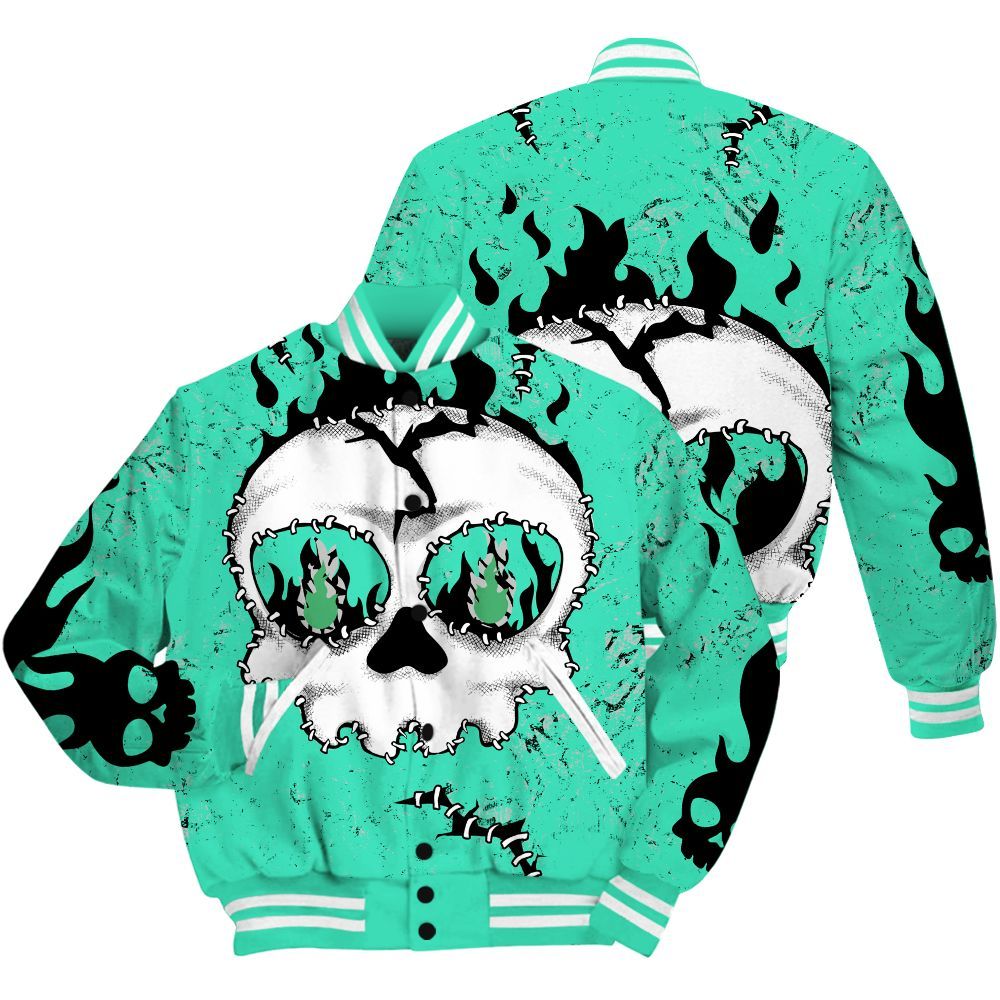 Varsity Jacket To Match Black Green Glow 3s Shirt, Cracked Skull Stitches Green Glow 3s All Over Print