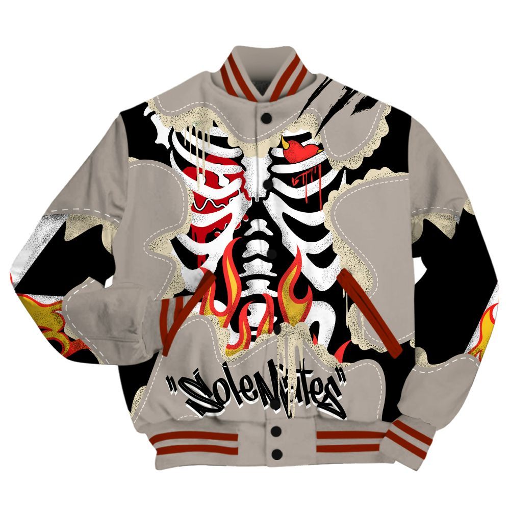 Varsity Jacket To Match El Grito 5s - Skeleton Burning Heart Drip All Over Print