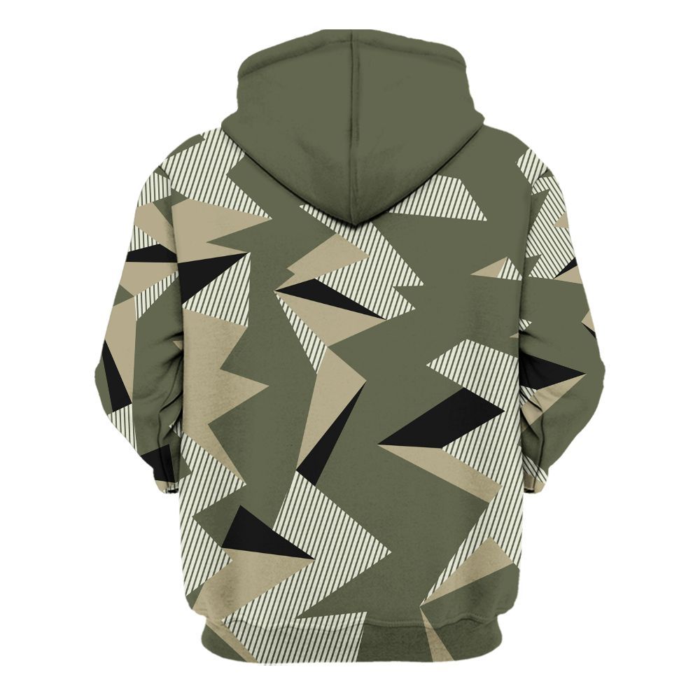 Hoodie To Match Low OG Medium Olive 1s - Geometric Camouflage Pattern All Over Print